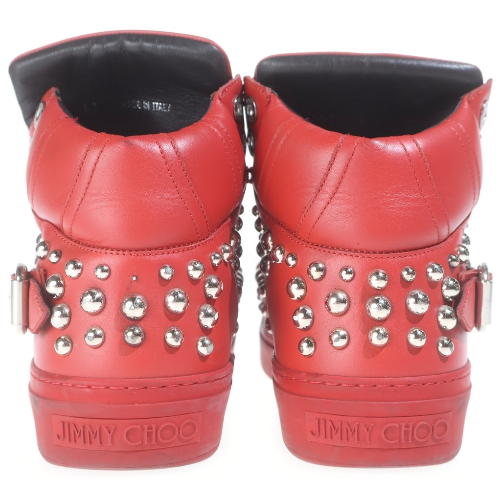 JIMMY CHOO(ジミーチュウ) スタッズ レザー ハイカットスニーカー シューズ #41 レッド