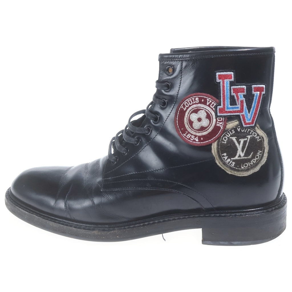 LOUIS VUITTON(ルイヴィトン) ヴォルテールライン ワッペン LVロゴ レザー ショートブーツ シューズ #6 1/2M ブラック