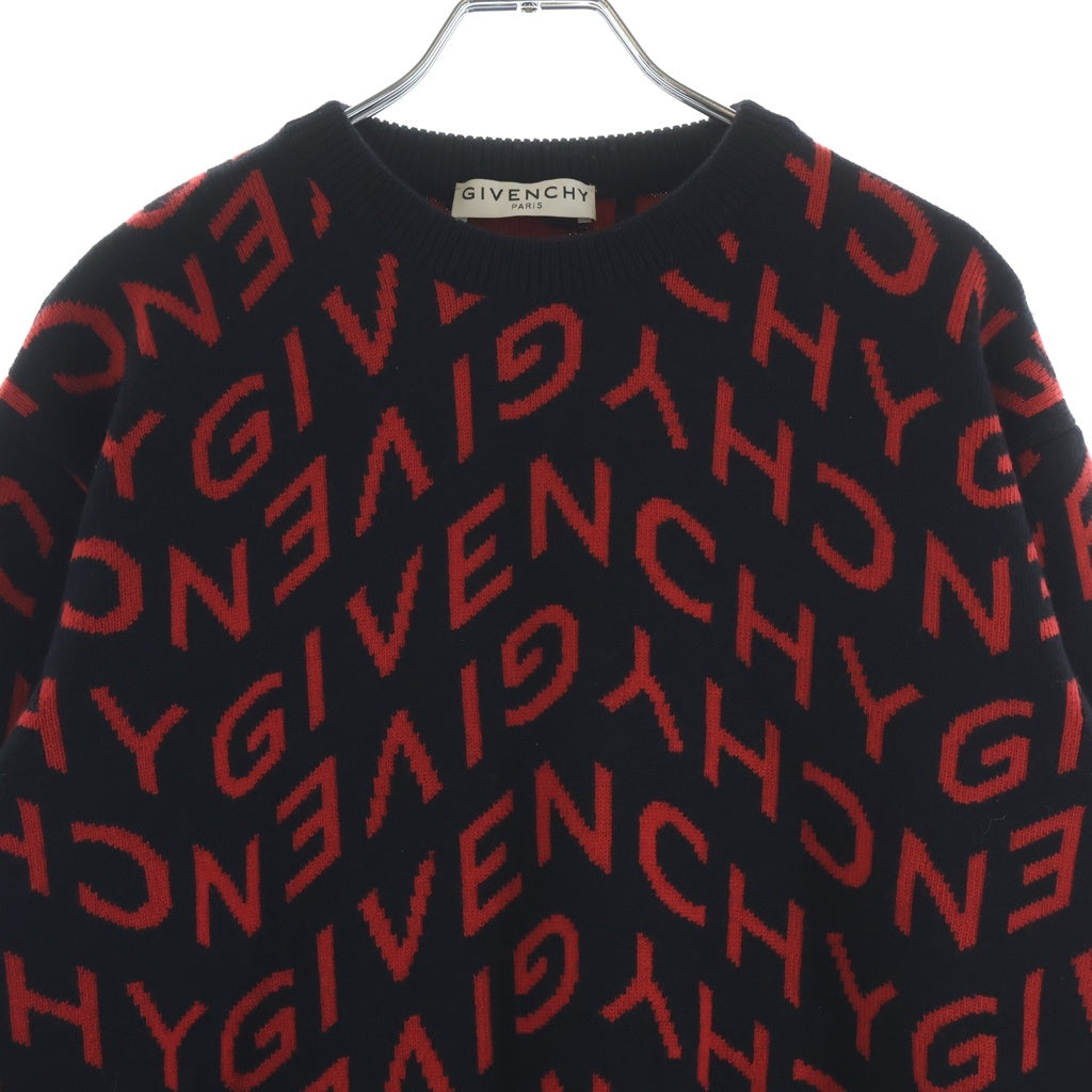 GIVENCHY(ジバンシィ) ロゴ ウール 長袖 ニット セーター ブラック/レッド