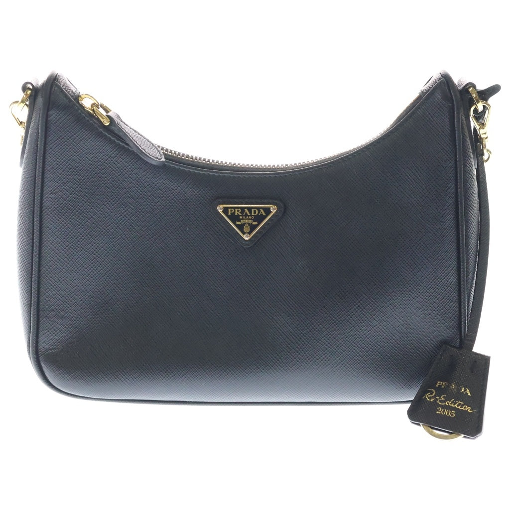 PRADA(プラダ) Re-Edition 2005 サフィアーノレザーバッグ 2WAYハンドバッグ チェーンバッグ ショルダーバッグ ブラック 1BH204 ゴールド金具 レディース