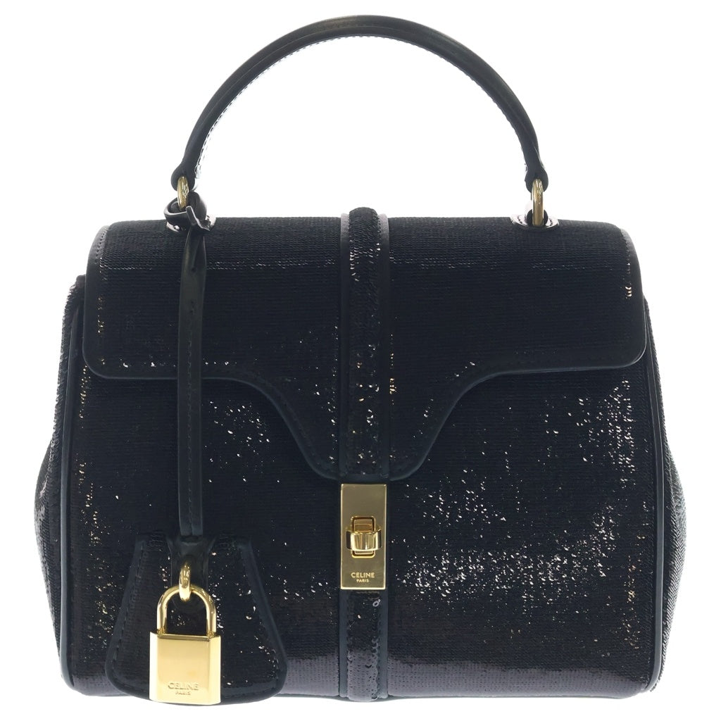 CELINE(セリーヌ) ミニ 16 セーズ スパンコール 2WAYハンドバッグ ショルダーバッグ ブラックシークイン×カーフスキン ゴールド金具 レディース