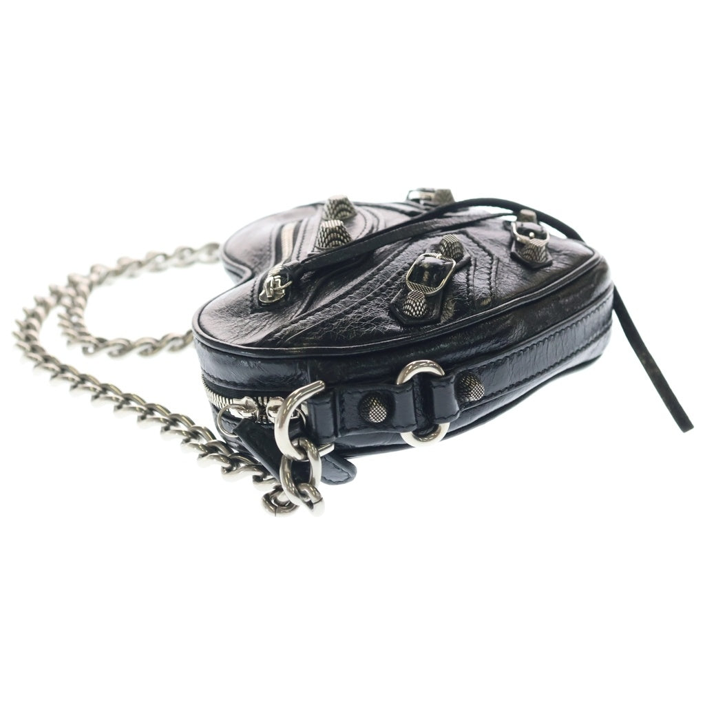 BALENCIAGA(バレンシアガ) ルカゴール ハート チェーンショルダーミニバッグ ブラック レザー 722781 シルバー金具 レディース