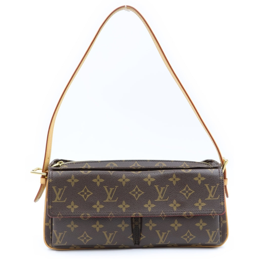LOUIS VUITTON(ルイヴィトン) モノグラム ヴィヴァシテMM ワンショルダーバッグ ハンドバッグ ブラウン レザー×PVC M51164 ゴールド金具 レディース