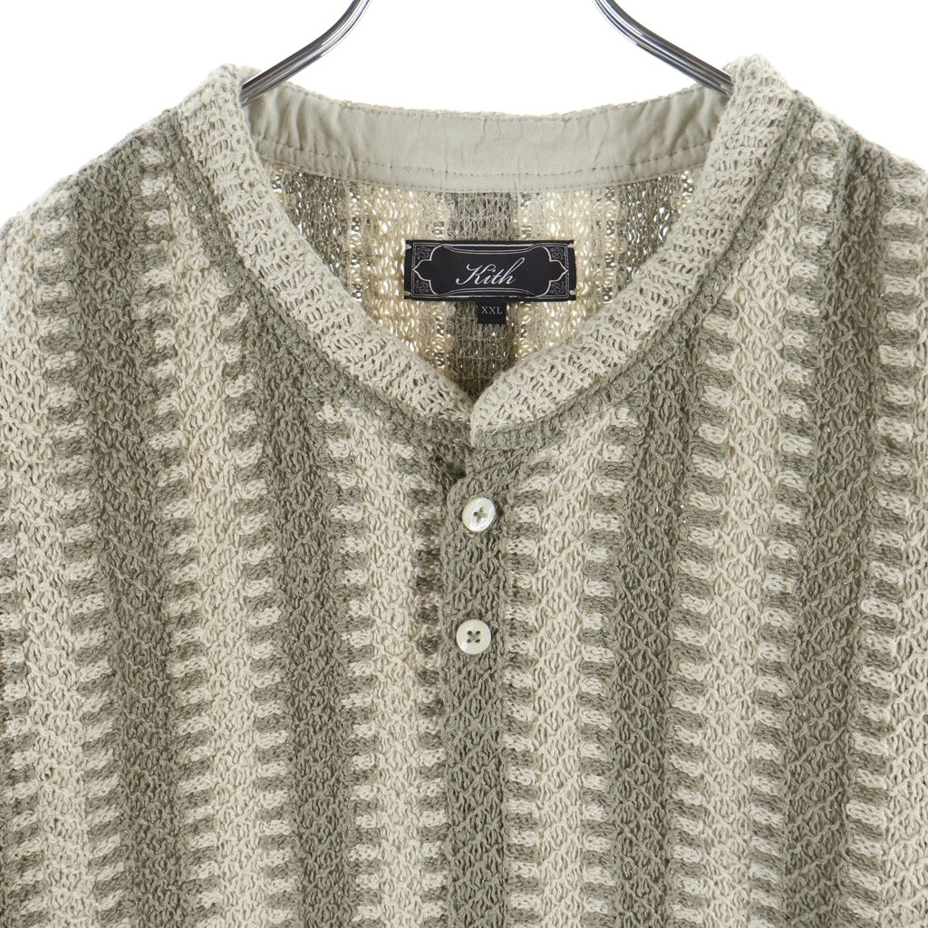 KITH(キス) 26SS Geo Crochet Warner Pullover ボタンクロージャー ニット半袖Tシャツカットソー ベージュ 26-071-060-0008-2-0