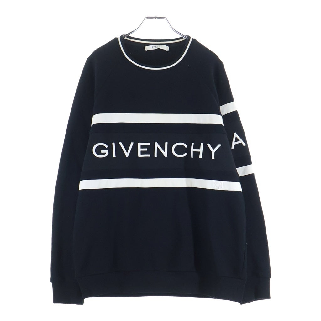 GIVENCHY(ジバンシィ) 19AW Embroidered Striped Loopback フロントエンボスロゴ スウェットシャツ トレーナー ブラック BMJ0383Y3P