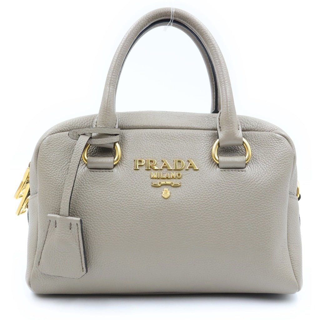 PRADA(プラダ) ヴィッテロフェニックス レザー 2WAY ハンド ショルダーバッグ ゴールド金具 グレー レディース
