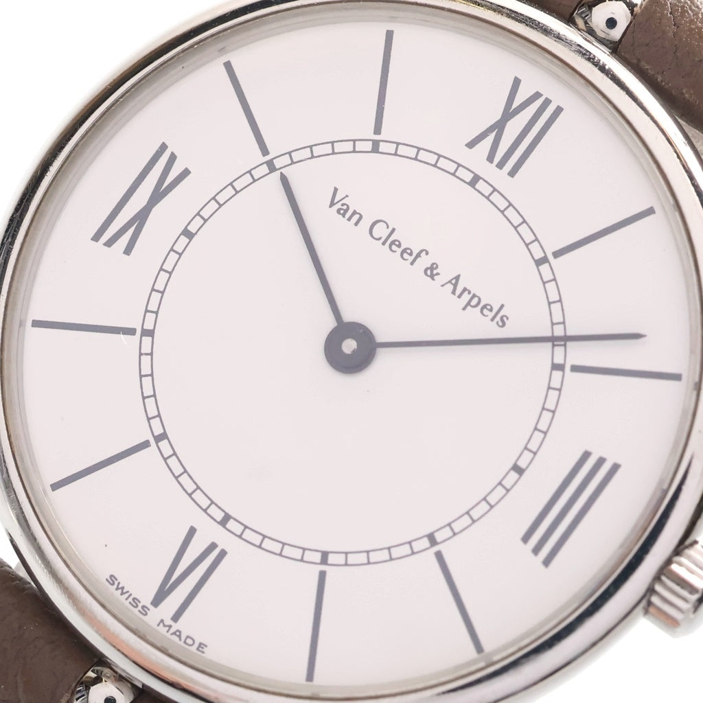 Van Cleef & Arpels(ヴァンクリーフアンドアーペル) ラウンドフェイス 白文字盤 ステンレス レザーベルト クォーツウォッチ 腕時計 シルバー 503132 レディース