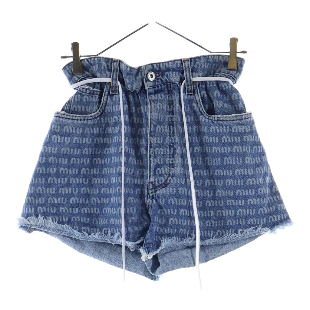 miumiu(ミュウミュウ) ロゴ総柄 ユーズド加工 デニム ハーフ ショートパンツ ショーツ インディゴ GWP424 レディース