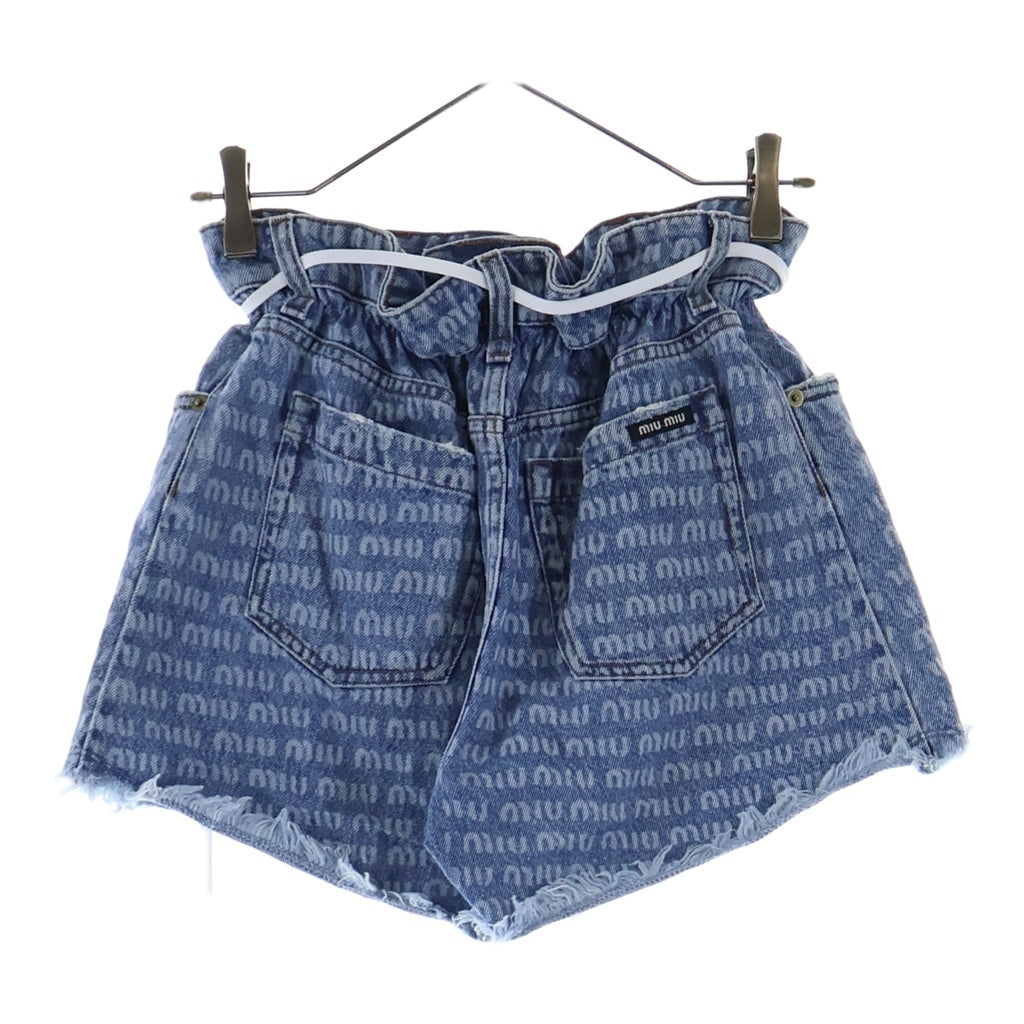 miumiu(ミュウミュウ) ロゴ総柄 ユーズド加工 デニム ハーフ ショートパンツ ショーツ インディゴ GWP424 レディース