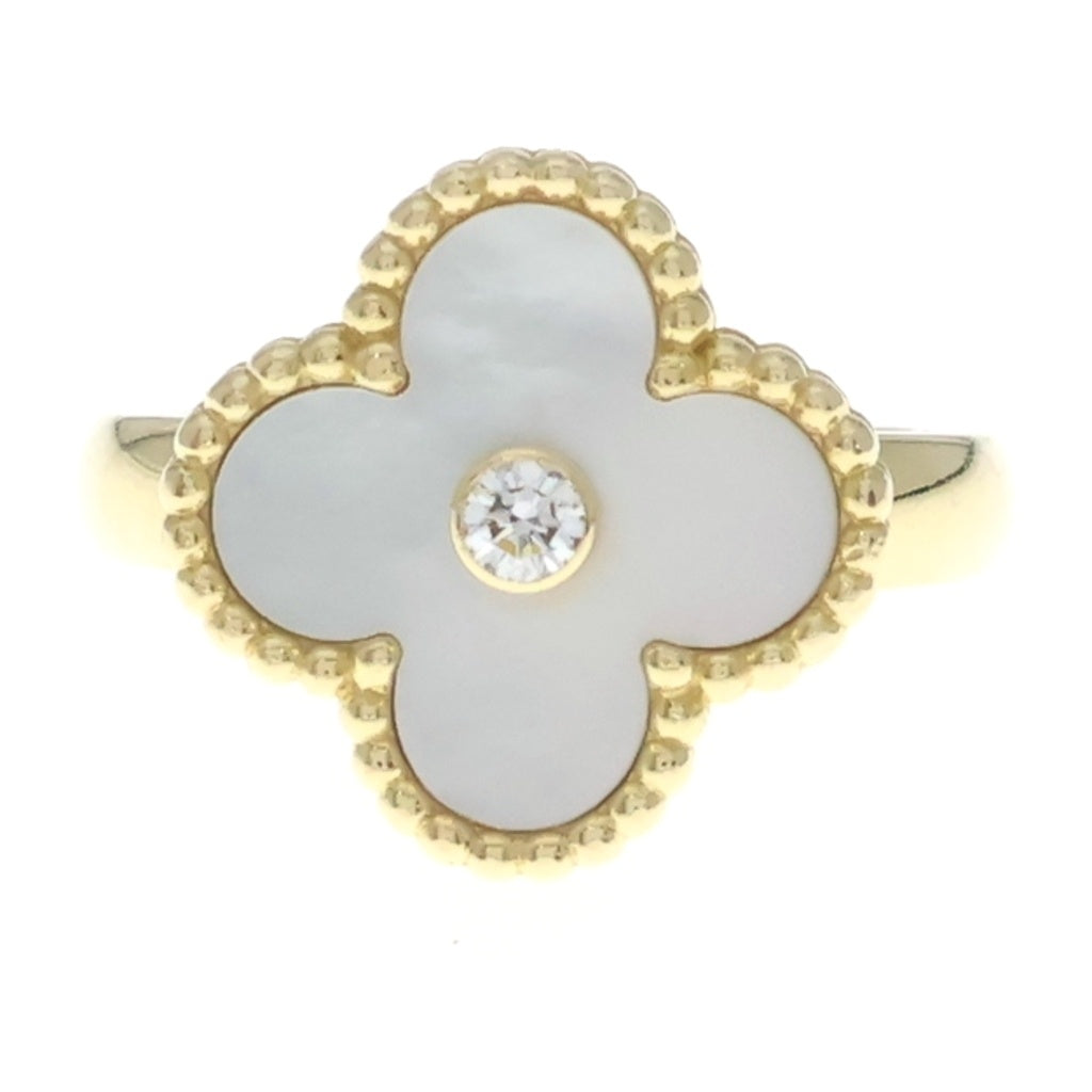 Van Cleef & Arpels(ヴァンクリーフアンドアーペル) ヴィンテージアルハンブラ マザーオブパール 1Pダイヤ リング イエローゴールド Au750YG VCARA41100 レディース