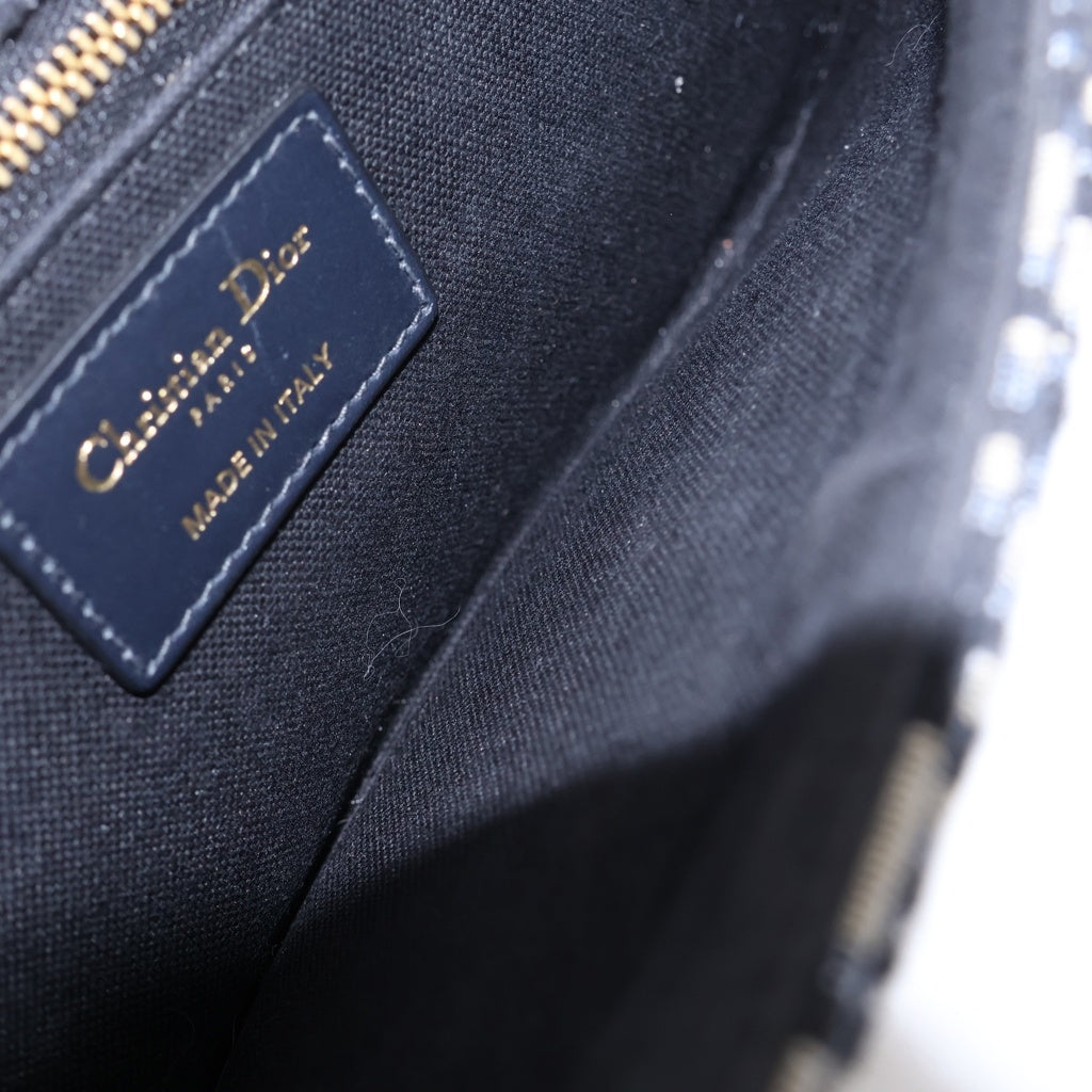 Christian Dior(クリスチャンディオール) オブリーク モンテーニュ30 チェーンショルダーバッグ ミニバッグ ネイビー レザー×キャンバス ゴールド金具 レディース