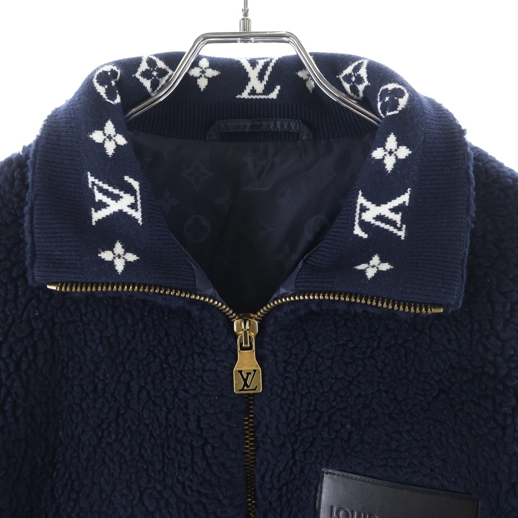 LOUIS VUITTON(ルイヴィトン) 25AW LVゴールドプル フロントレザーパッチ ボアブルゾン ジップアップアウター フリース ネイビー RM252MQ TDK HSY42W
