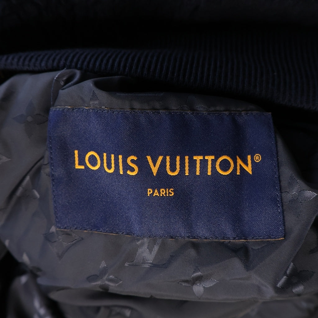 LOUIS VUITTON(ルイヴィトン) 25AW LVゴールドプル フロントレザーパッチ ボアブルゾン ジップアップアウター フリース ネイビー RM252MQ TDK HSY42W