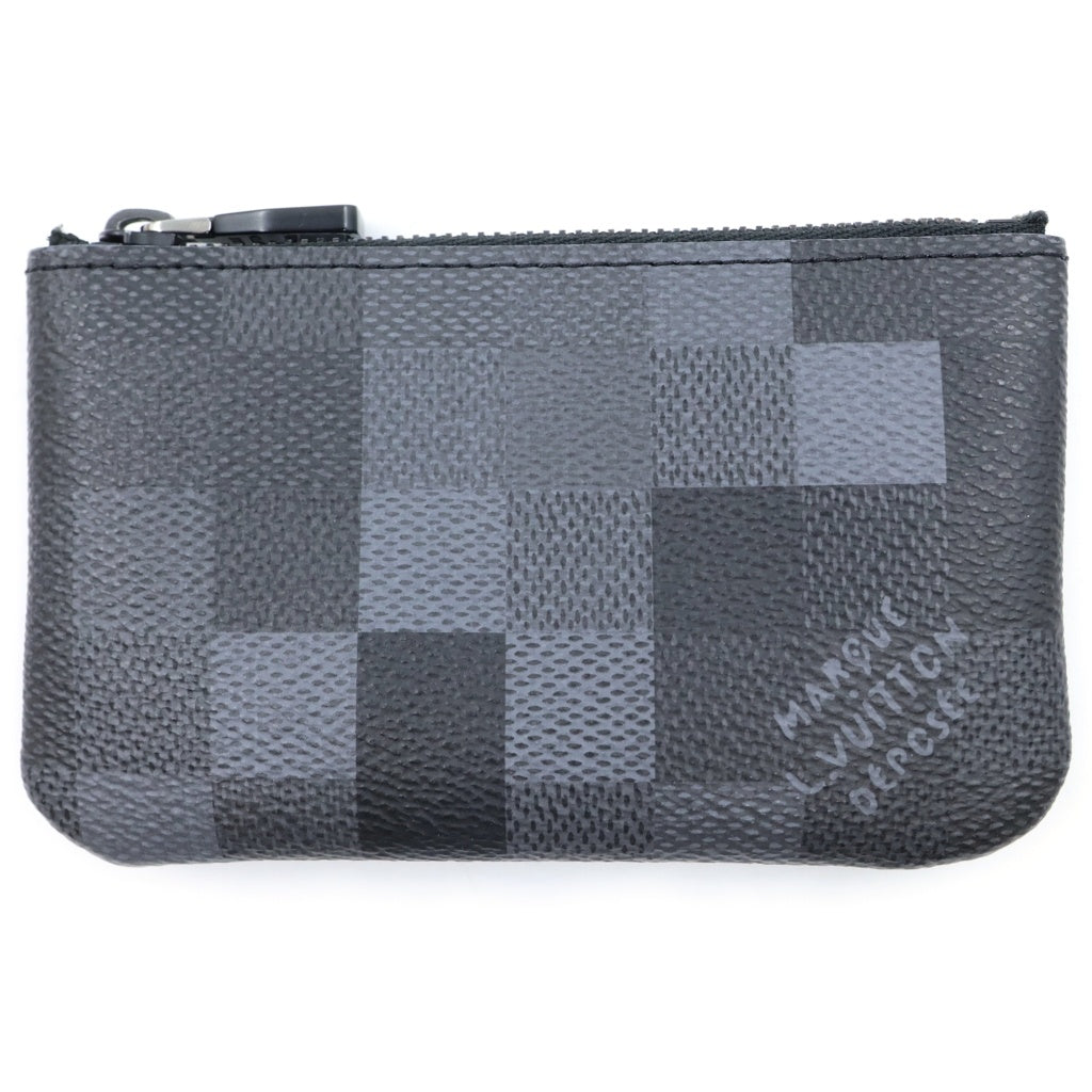 LOUIS VUITTON(ルイヴィトン) ダモフラージュ ポシェット・クレ XS 小物入れ バッグチャーム コインケース ブラック レザー×PVC M28666 ブラック金具 レディース