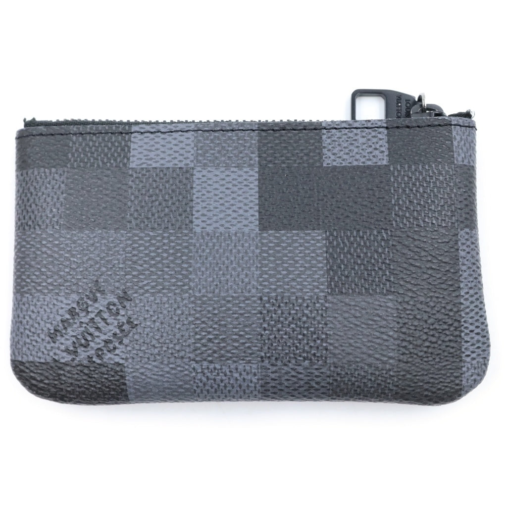 LOUIS VUITTON(ルイヴィトン) ダモフラージュ ポシェット・クレ XS 小物入れ バッグチャーム コインケース ブラック レザー×PVC M28666 ブラック金具 レディース