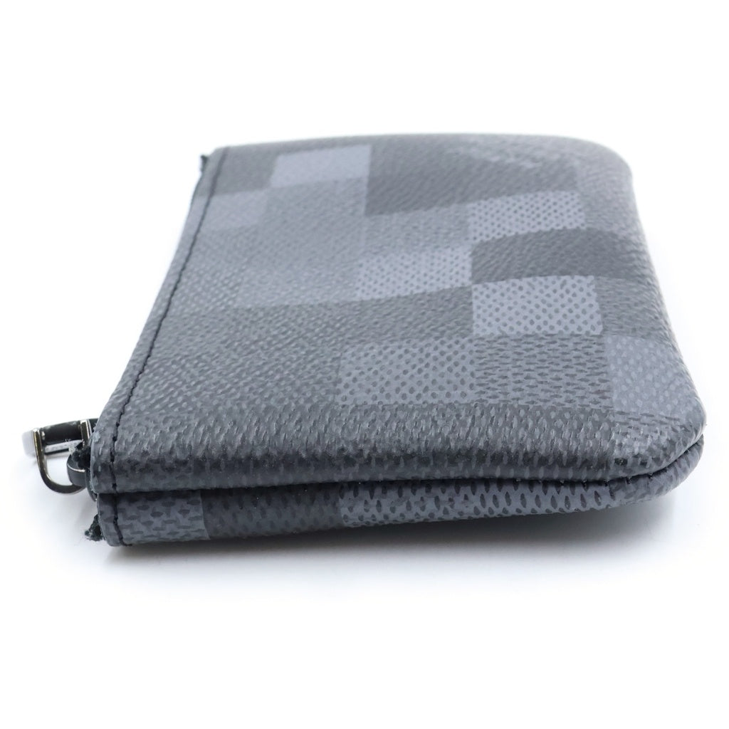 LOUIS VUITTON(ルイヴィトン) ダモフラージュ ポシェット・クレ XS 小物入れ バッグチャーム コインケース ブラック レザー×PVC M28666 ブラック金具 レディース