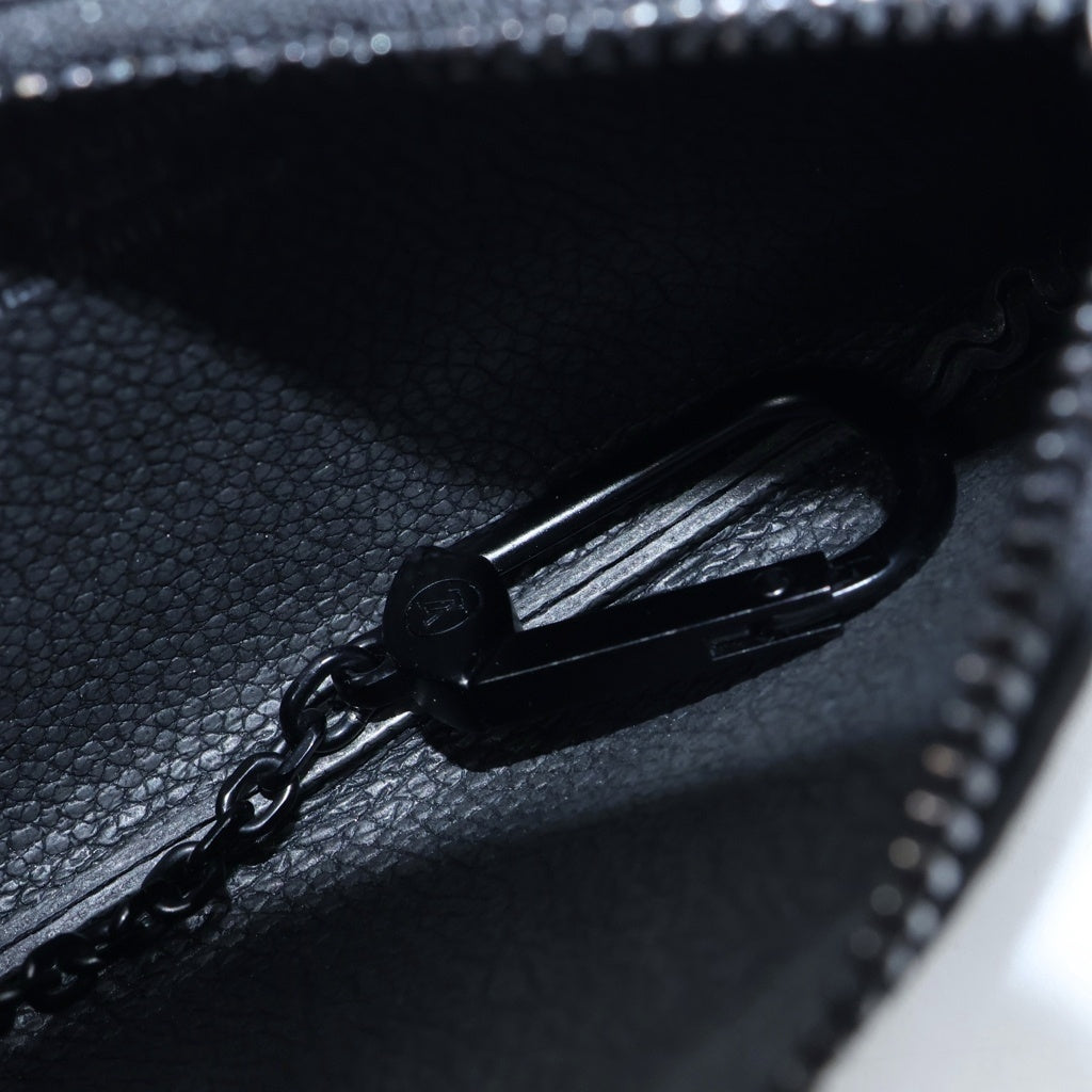 LOUIS VUITTON(ルイヴィトン) ダモフラージュ ポシェット・クレ XS 小物入れ バッグチャーム コインケース ブラック レザー×PVC M28666 ブラック金具 レディース