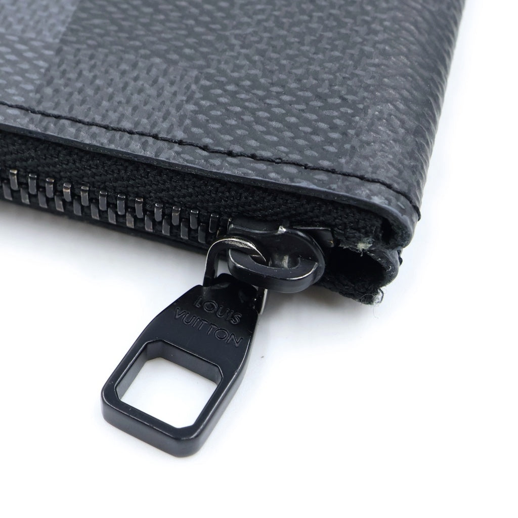 LOUIS VUITTON(ルイヴィトン) ダモフラージュ ポシェット・クレ XS 小物入れ バッグチャーム コインケース ブラック レザー×PVC M28666 ブラック金具 レディース