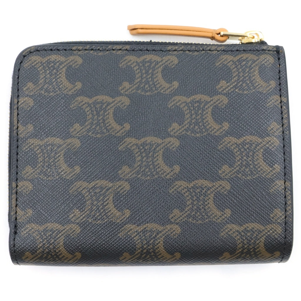 CELINE(セリーヌ) トリオンフ コンパクトウォレット ミニ財布 コインケース ブラウン カーフスキン レザー ゴールド金具 レディース