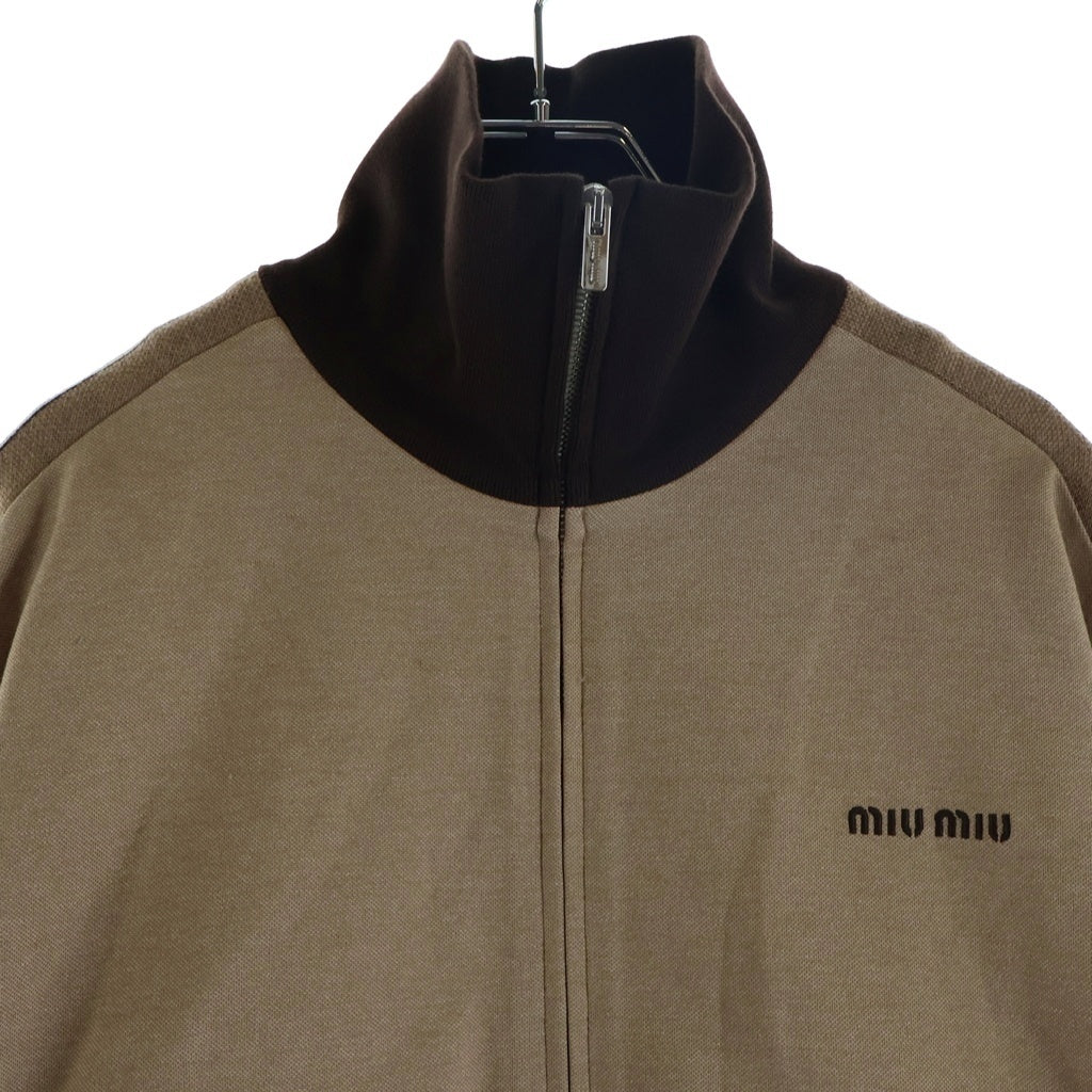 miumiu(ミュウミュウ) ロゴ ジャージースウェットシャツ タートルネック パーカー コットン×ウール ブラウン×ベージュ レディース