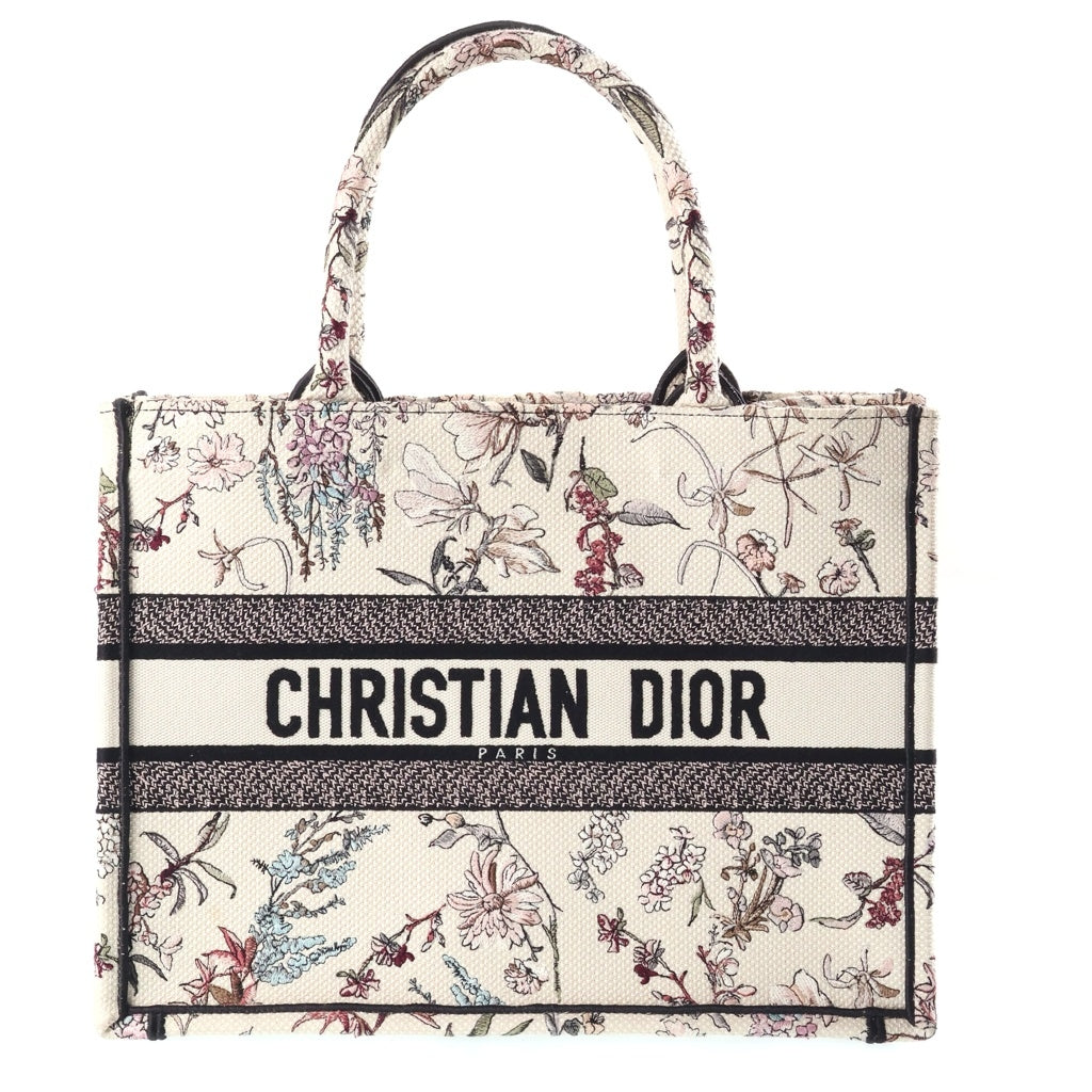Christian Dior(クリスチャンディオール) Book Tote ブックトート ミディアム ハーバリウム 刺繍 キャンバス トートバッグ アイボリー/ネイビー レディース