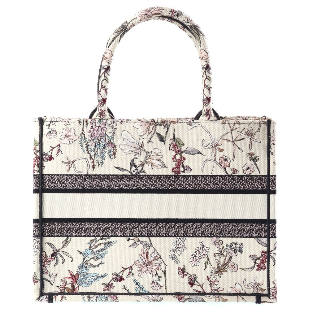 Christian Dior(クリスチャンディオール) Book Tote ブックトート ミディアム ハーバリウム 刺繍 キャンバス トートバッグ アイボリー/ネイビー レディース