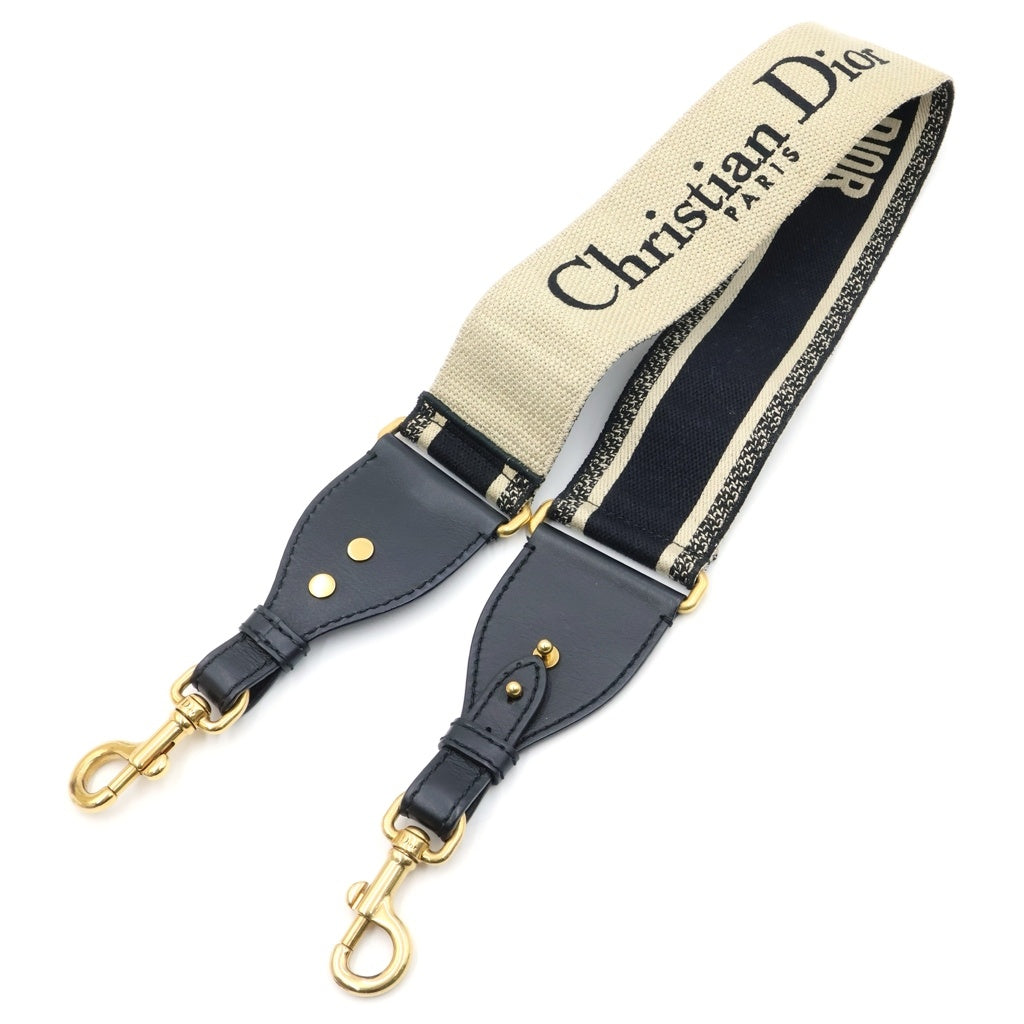 Christian Dior(クリスチャンディオール) エンブロイダリー ショルダーストラップ キャンバス×レザー ベージュ×ネイビー B0003CBTE M928 レディース