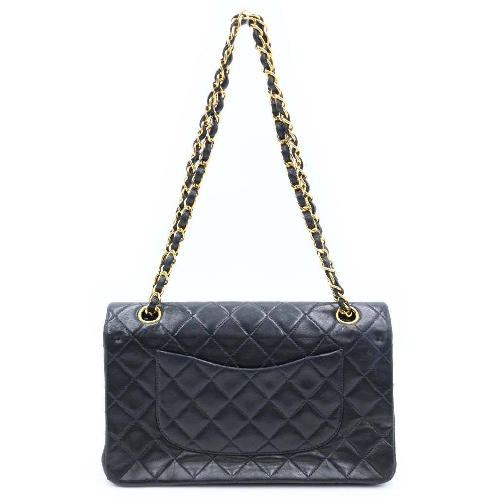 CHANEL(シャネル) マトラッセ25 WフラップWチェーンショルダーバッグ ハンドバッグ ブラック ラムスキン ゴールド金具 レディース