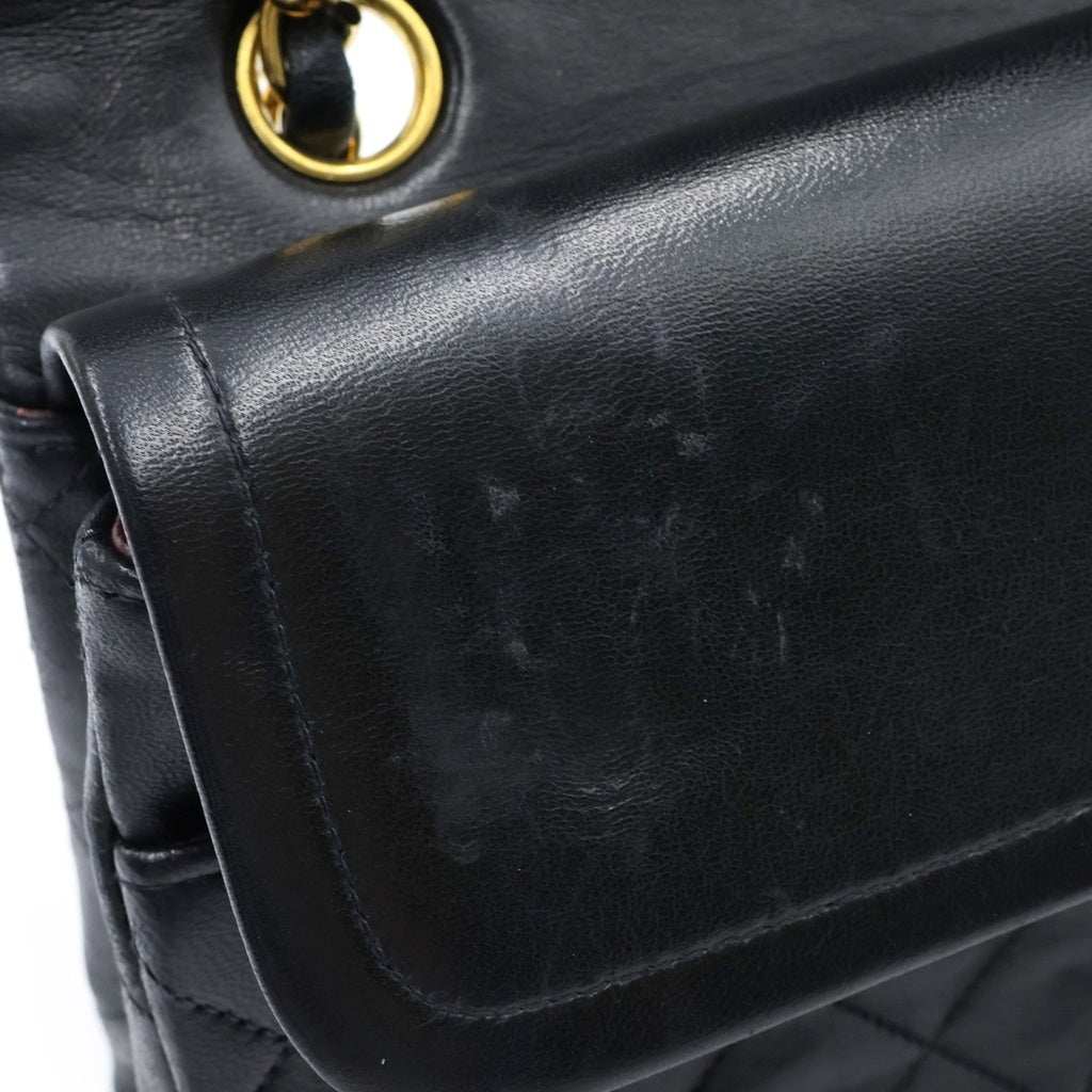 CHANEL(シャネル) マトラッセ25 WフラップWチェーンショルダーバッグ ハンドバッグ ブラック ラムスキン ゴールド金具 レディース