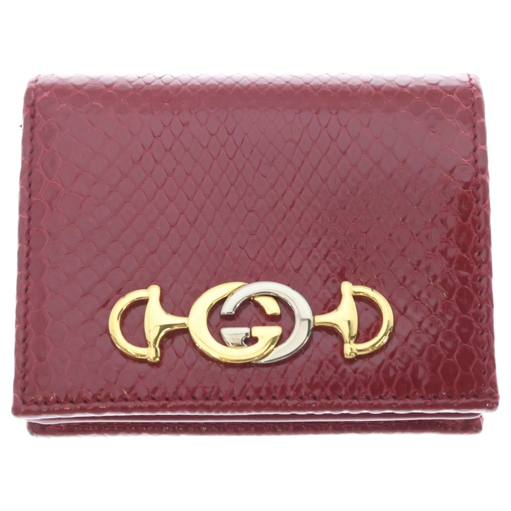 GUCCI(グッチ) ズゥミ チェーン コンパクト ウォレット 2つ折り財布 パイソン レッド 570660 レディース