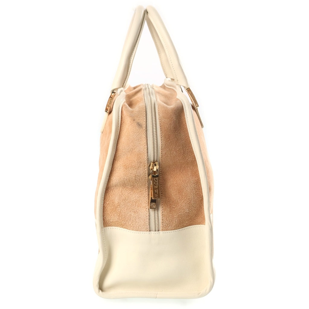 LOEWE(ロエベ) アマソナ28 アナグラムロゴ スエード コンビレザー ハンドバッグ ベージュ レディース