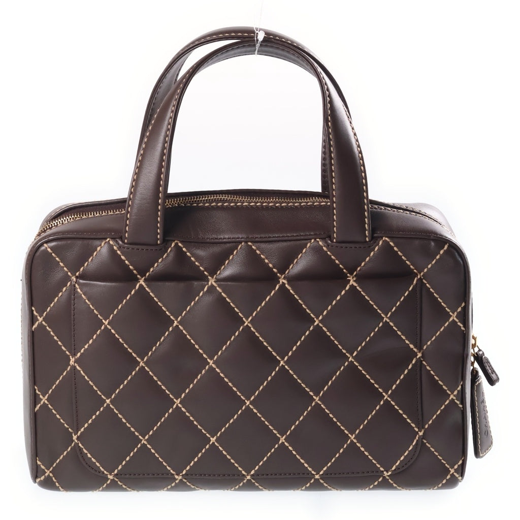 CHANEL(シャネル) ワイルドステッチ ミニボストンバッグ ハンドバッグ ブラウン ラムスキン ゴールド金具 レディース