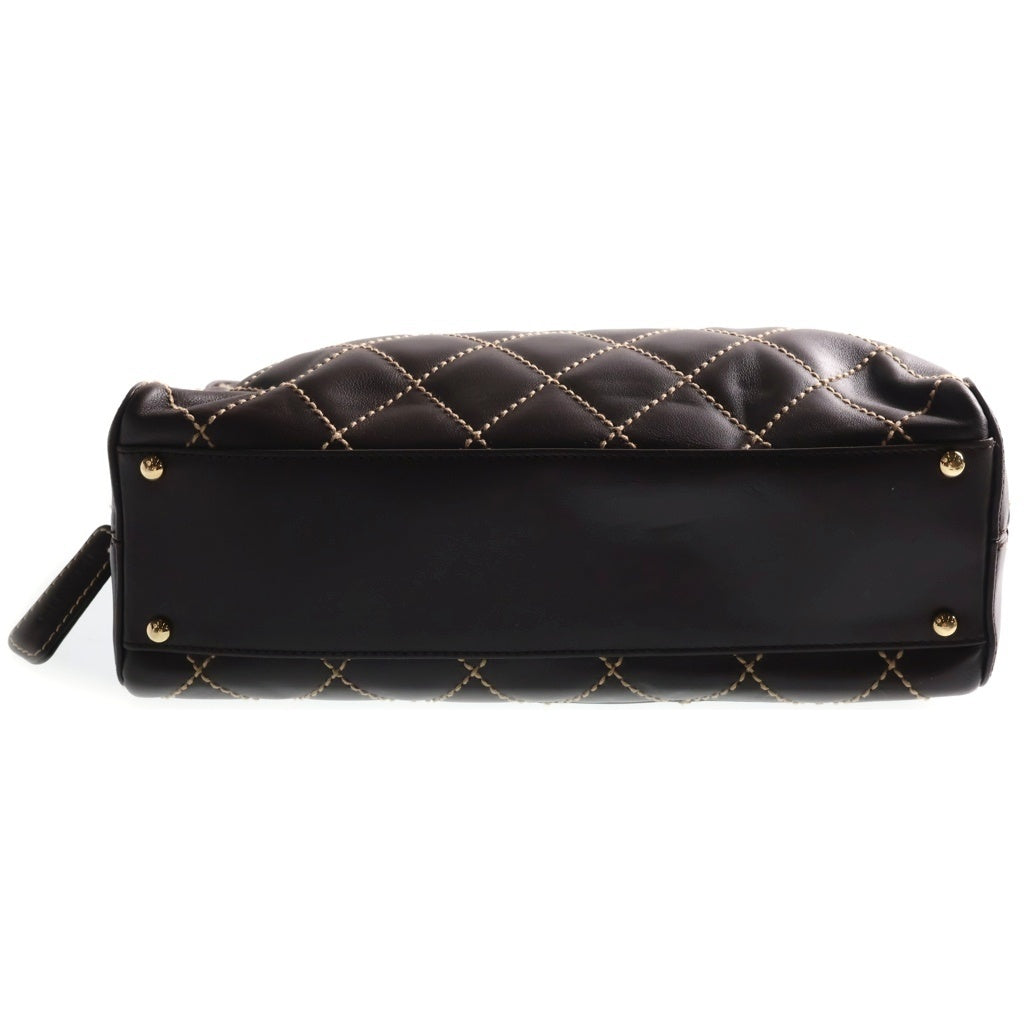 CHANEL(シャネル) ワイルドステッチ ミニボストンバッグ ハンドバッグ ブラウン ラムスキン ゴールド金具 レディース