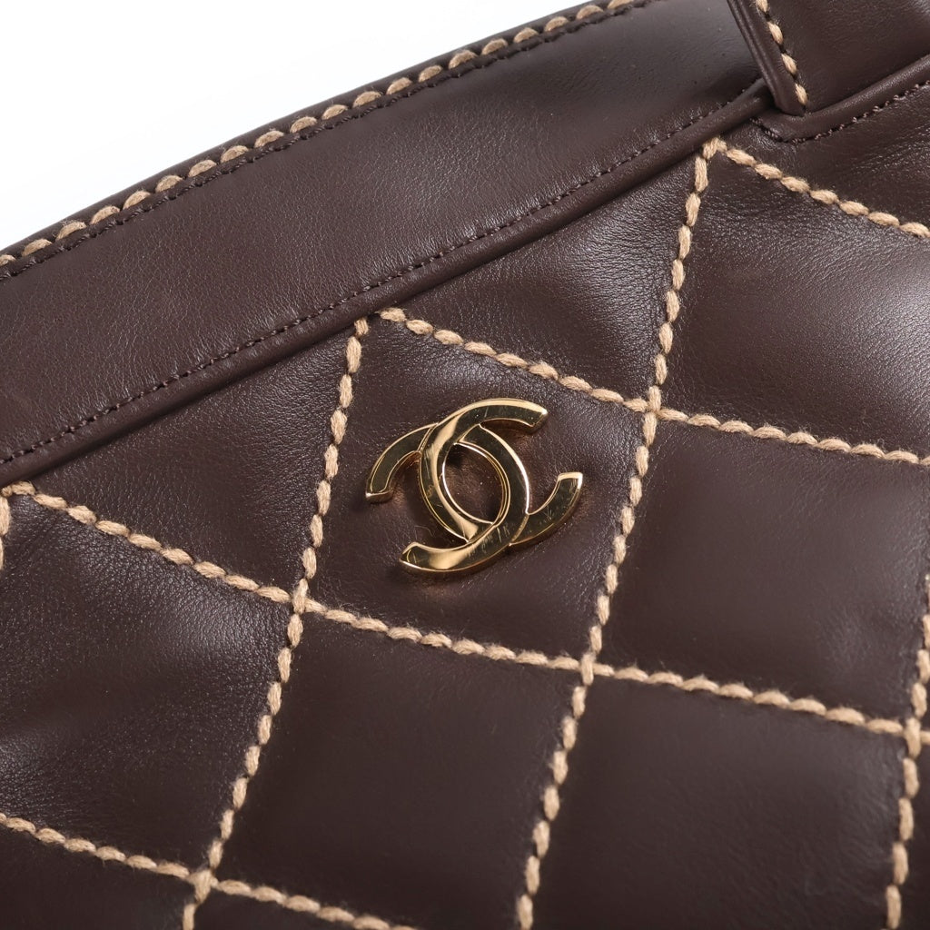 CHANEL(シャネル) ワイルドステッチ ミニボストンバッグ ハンドバッグ ブラウン ラムスキン ゴールド金具 レディース