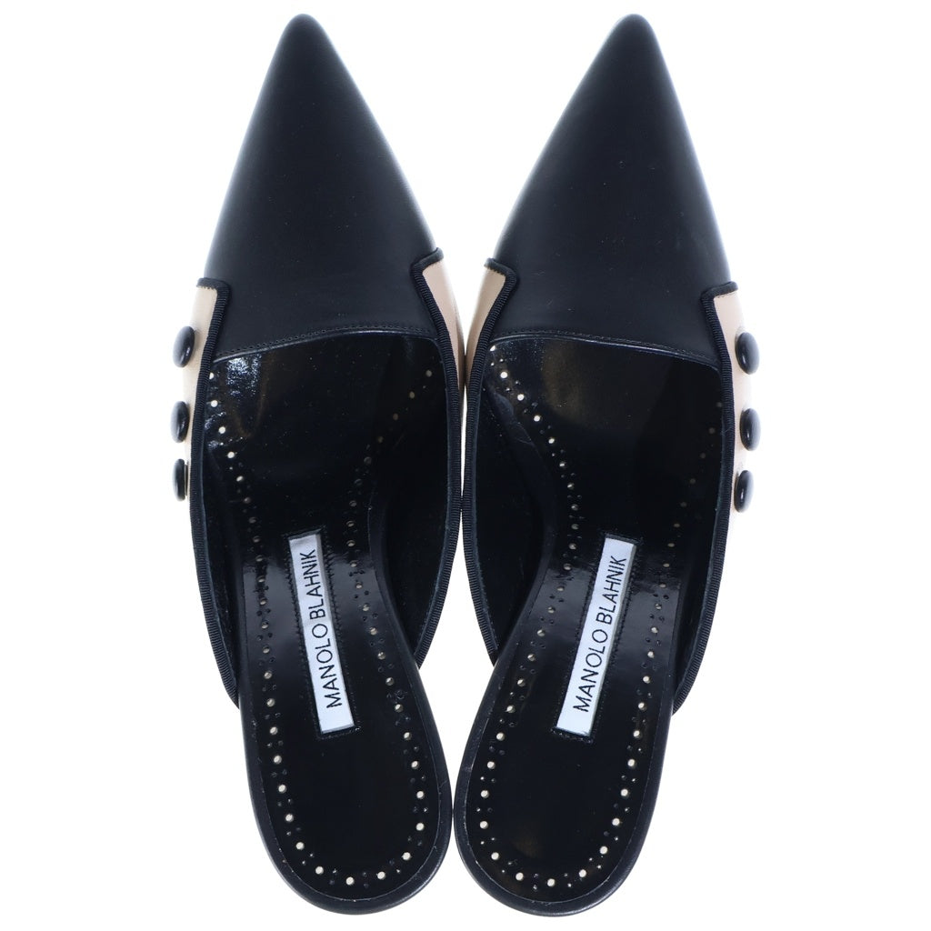 MANOLO BLAHNIK(マノロブラニク) サイドボタン ヒールパンプス ブラック×ベージュ レザー レディース