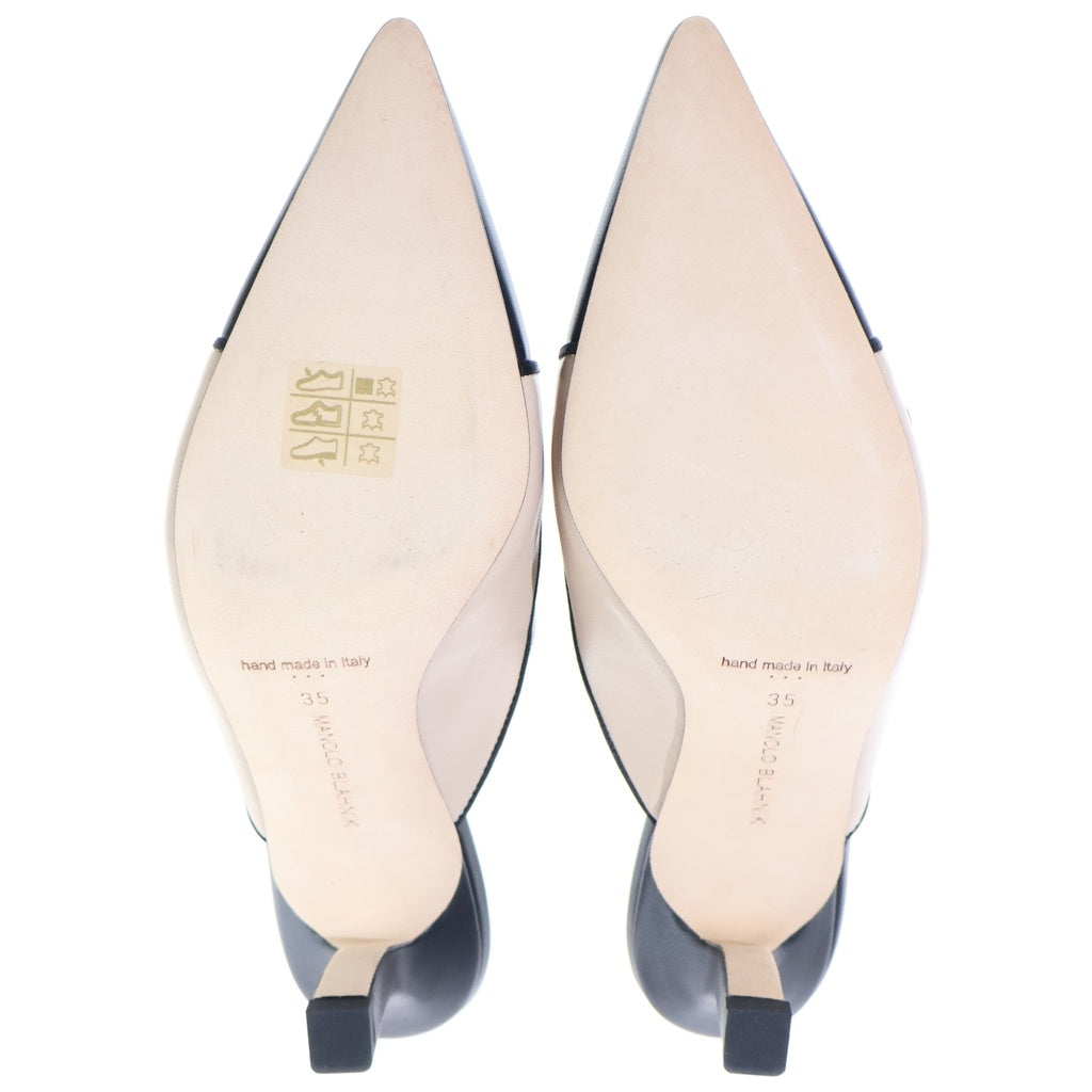 MANOLO BLAHNIK(マノロブラニク) サイドボタン ヒールパンプス ブラック×ベージュ レザー レディース