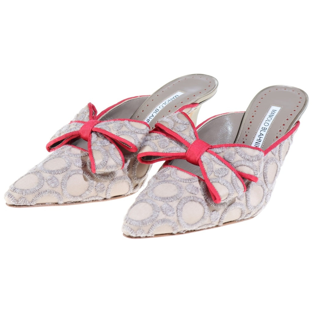 MANOLO BLAHNIK(マノロブラニク) リボンデザイン ヒールパンプス ベージュ #35 レディース