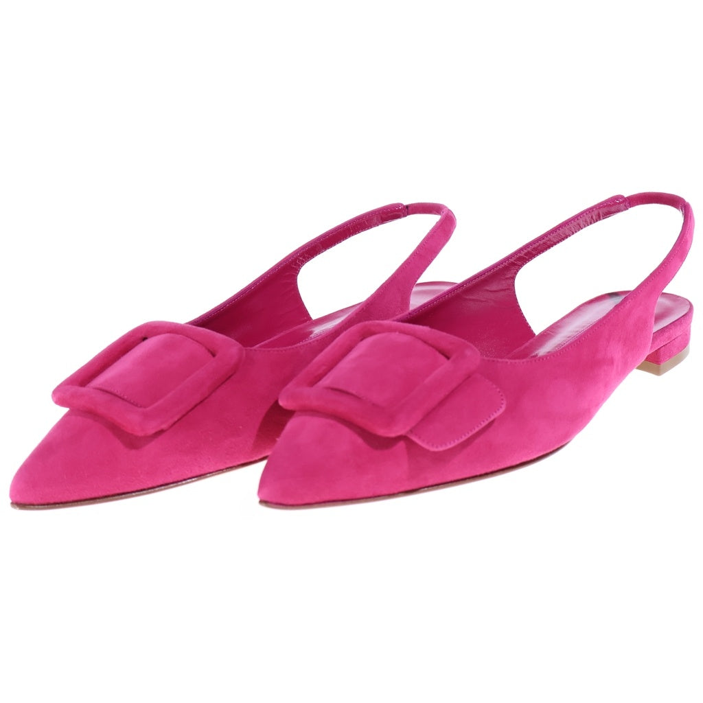 MANOLO BLAHNIK(マノロブラニク) MAYLURA メイルラ スクエアバックル フラットシューズ ミュール スエードレザー ピンク レディース