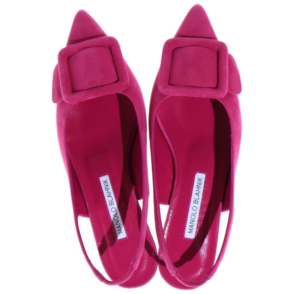 MANOLO BLAHNIK(マノロブラニク) MAYLURA メイルラ スクエアバックル フラットシューズ ミュール スエードレザー ピンク レディース