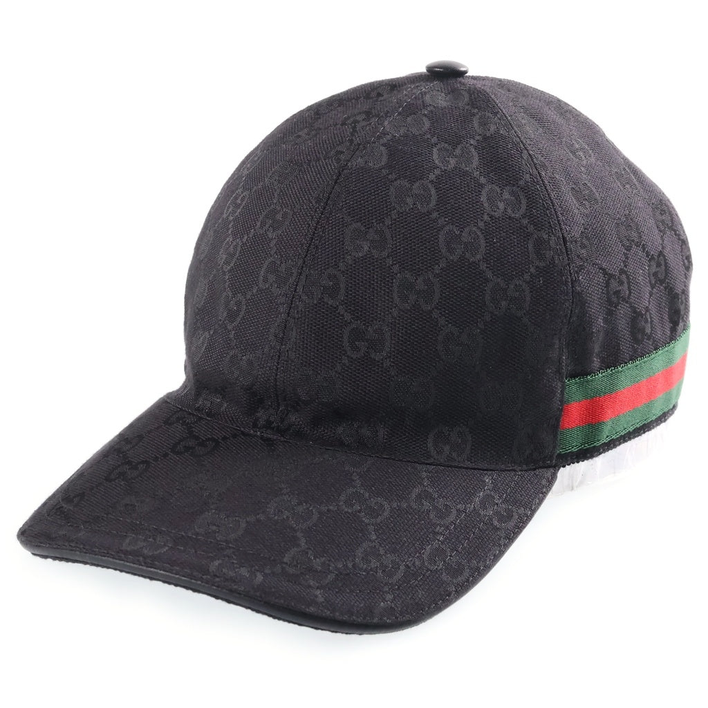 GUCCI(グッチ) ウェブ ストライプ シェリーライン GGキャンバス ベースボールキャップ 帽子 #L ブラック