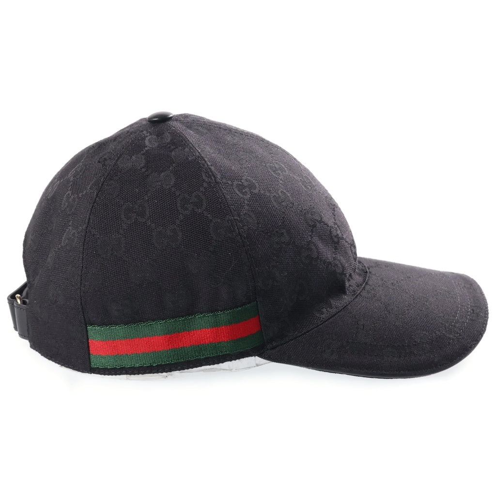 GUCCI(グッチ) ウェブ ストライプ シェリーライン GGキャンバス ベースボールキャップ 帽子 #L ブラック
