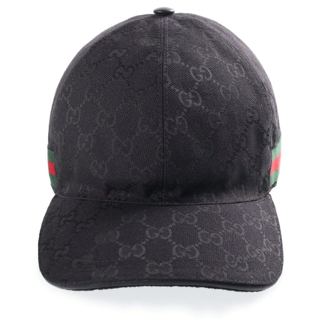 GUCCI(グッチ) ウェブ ストライプ シェリーライン GGキャンバス ベースボールキャップ 帽子 #L ブラック