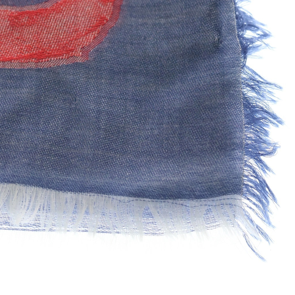 CHANEL(シャネル) CC&Camellia Logo Scarf ココマーク カメリア ロゴ 大判ストール マフラー フリンジ カシミヤ シルク ブルー