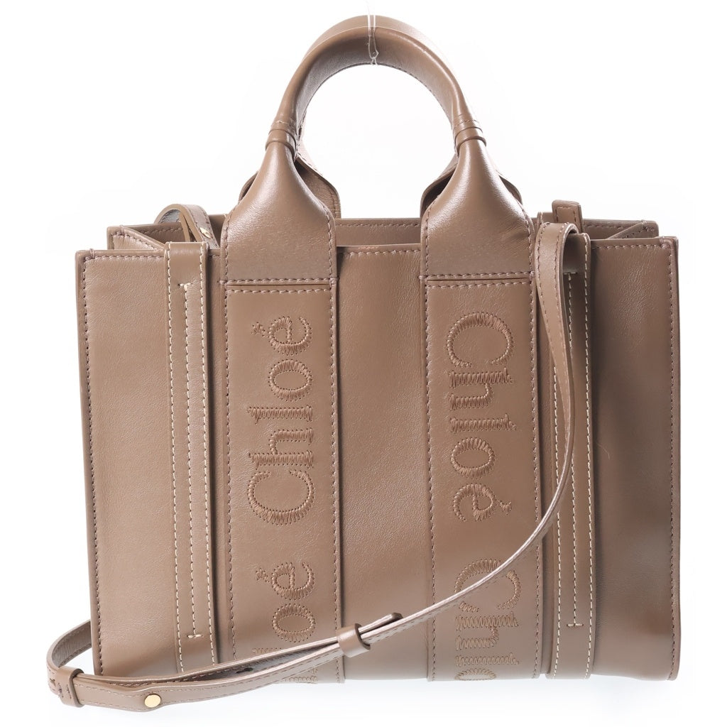 Chloe(クロエ) ウッディ ミニ ハンドバック 2wayショルダー レザー グレージュ レディース