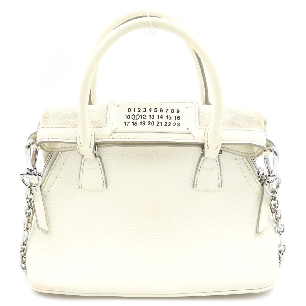 Maison Margiela(メゾンマルジェラ) 5AC マイクロ 2WAYハンドバッグ ショルダーバッグ ホワイト レザー×キャンバス S56WG0081 シルバー金具
