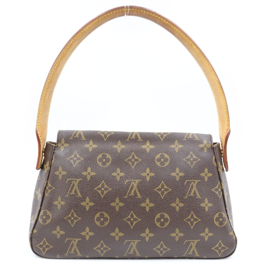 LOUIS VUITTON(ルイヴィトン) モノグラム ミニルーピング ハンドバッグ ワンショルダーバッグ ブラウン レザー×PVC M51147 ゴールド金具