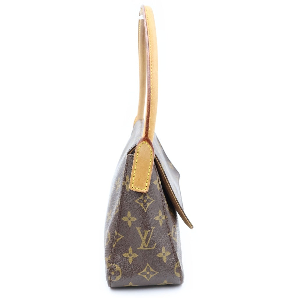 LOUIS VUITTON(ルイヴィトン) モノグラム ミニルーピング ハンドバッグ ワンショルダーバッグ ブラウン レザー×PVC M51147 ゴールド金具