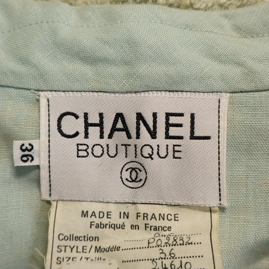 CHANEL(シャネル) シルク混 リネン ココマークジャケット ワンピース ライトグリーン P02832 レディース