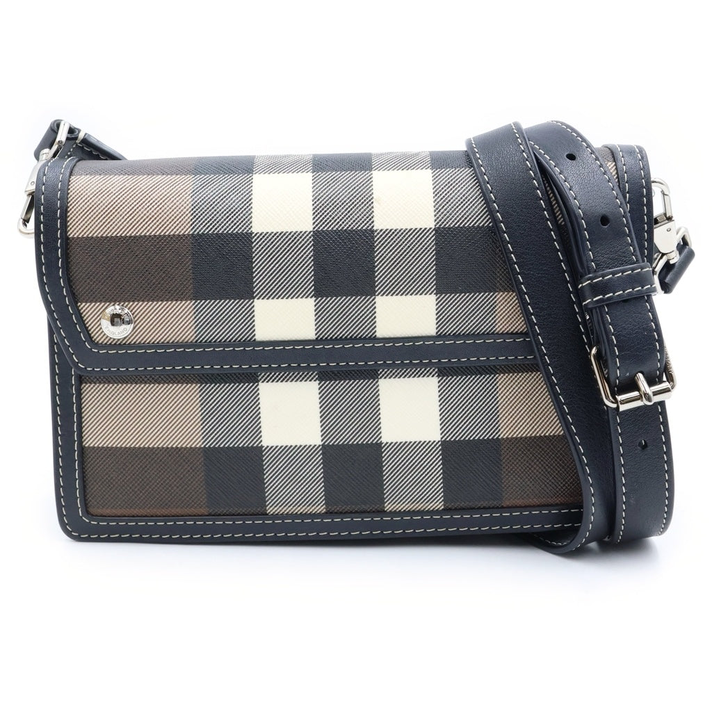 BURBERRY(バーバリー) ノバチェック PVC レザー シルバー金具 ショルダーバッグ ブラック/ブラウン レディース