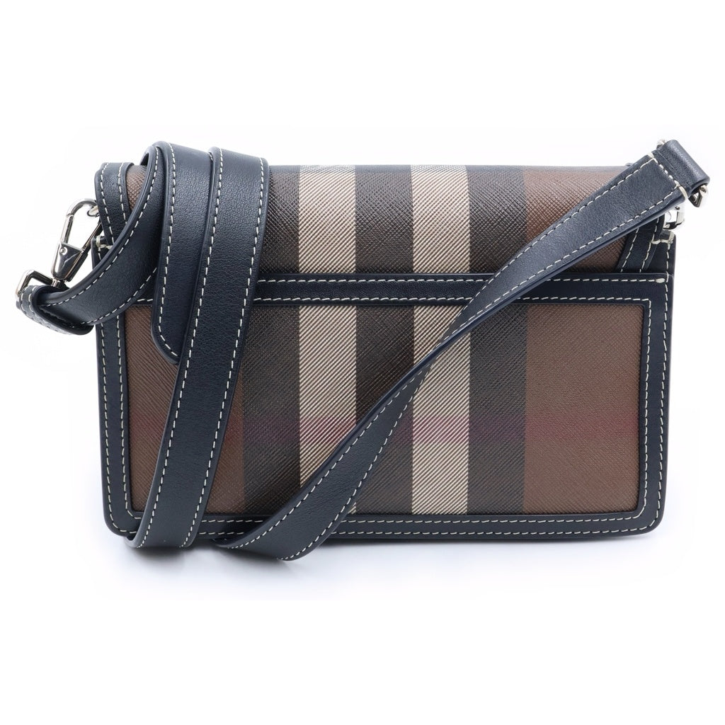 BURBERRY(バーバリー) ノバチェック PVC レザー シルバー金具 ショルダーバッグ ブラック/ブラウン レディース